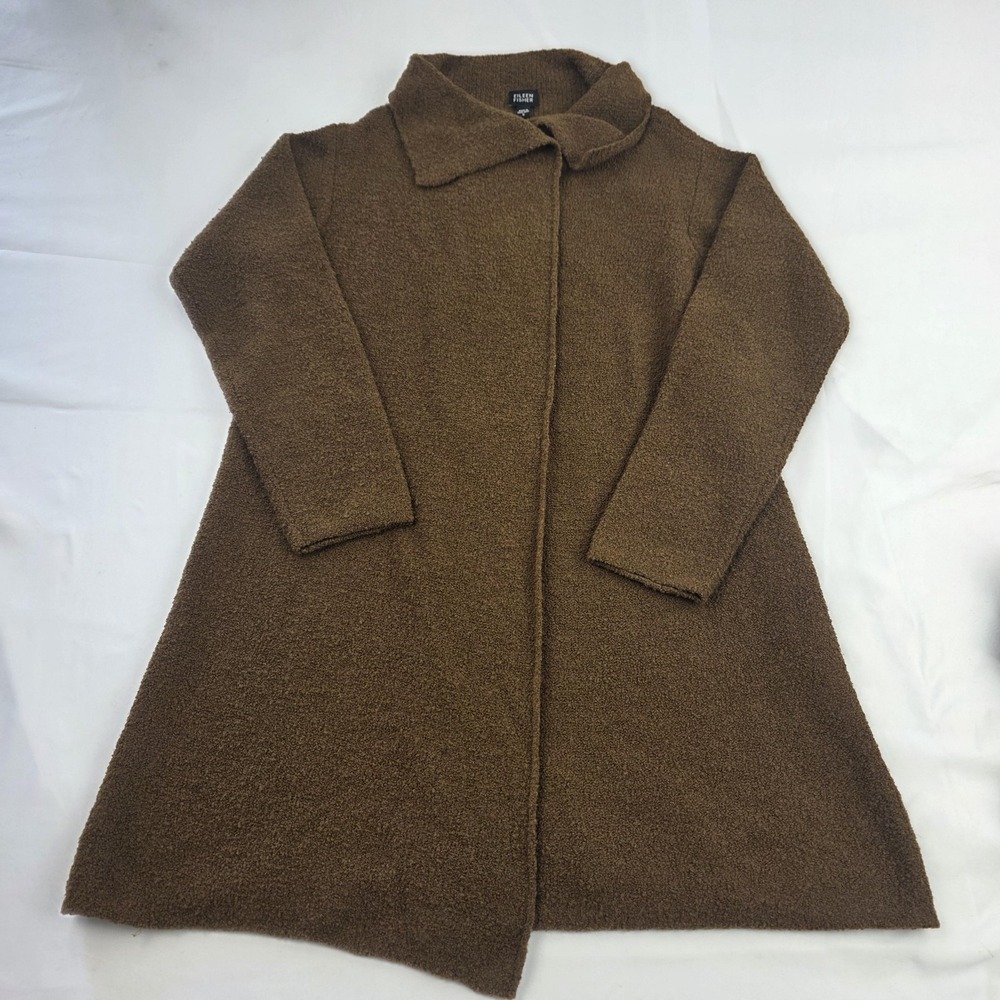 Eileen Fisher Cardigan Sweater Womens Small Brown Wool Knit Open Front